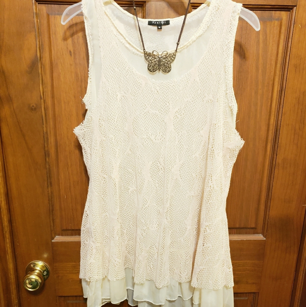 Lace Tunic with Butterfly necklace